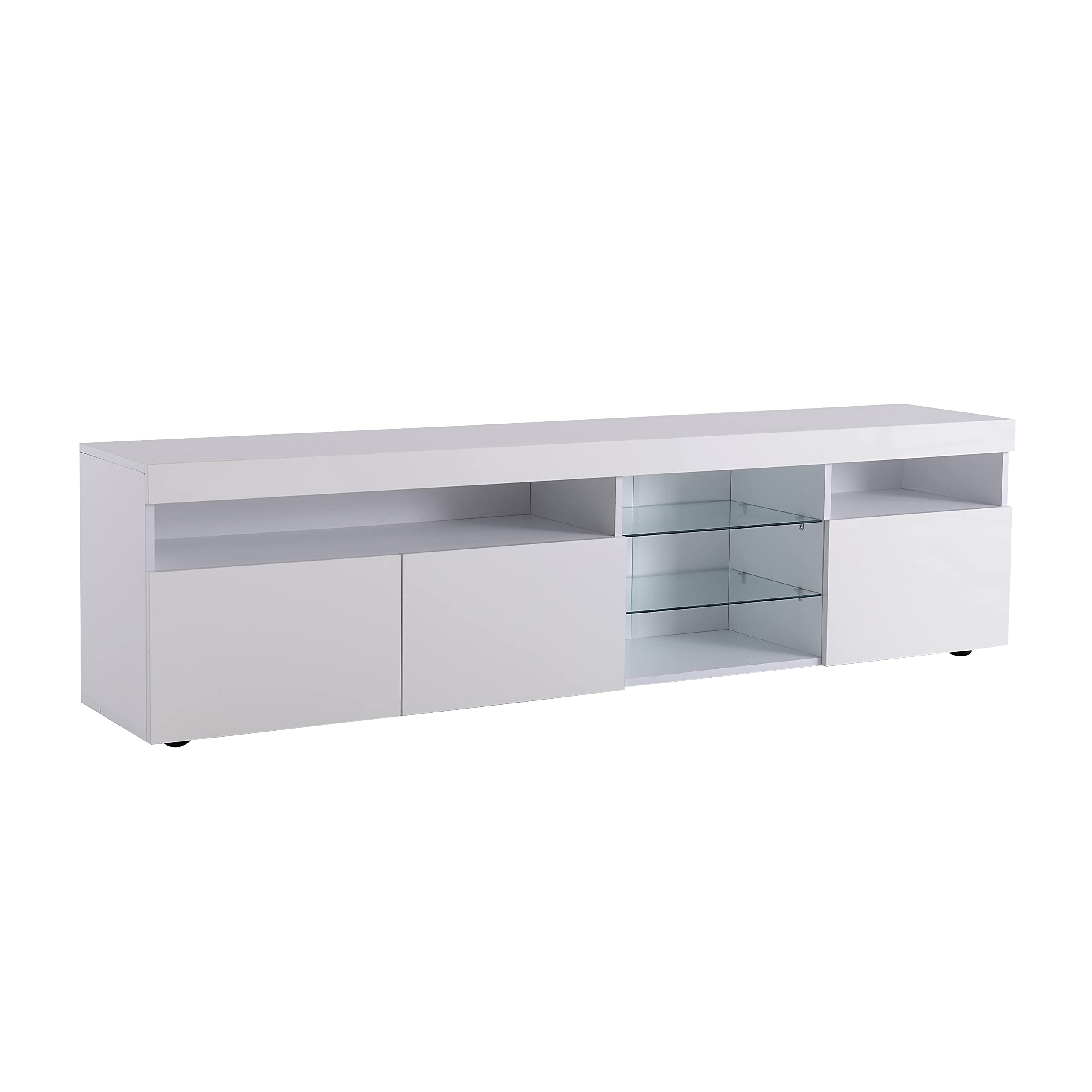 Mueble bajo para TV (180 cm, con iluminación LED, 3 puertas, 180 x 35 x 45 cm), color blanco
