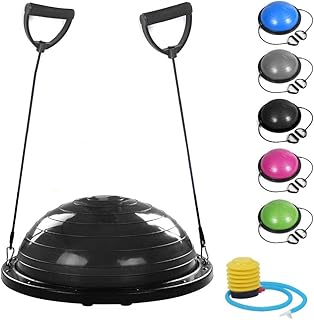 Balance Half Ball (Ø 60 cm) | Pelota hinchable de media bola | Fitness Trainer para yoga Pilates funcional fisioterapia | con elásticos, asas y bomba