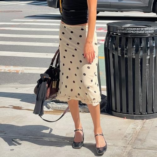 Womens Polka Dot Skirt with Sheer Fabric and Ruffle Trim Elegant Summer Skirt Aesthetic Clothes3