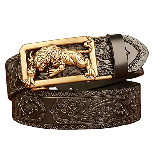 Western Denim Belt,Pure Copper tiger Head Buckle Genuine Leather Belt for Men Women Personality Jeans Belt