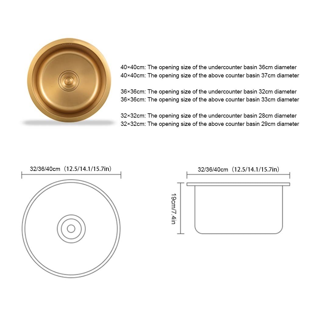 Lavello da Cucina a Vasca Singola in Acciaio Inox 304 con Finitura Oro, Compatto 40x40 cm, da Incasso o sottotop, Ideale per balconi e Arredamento Moderno.