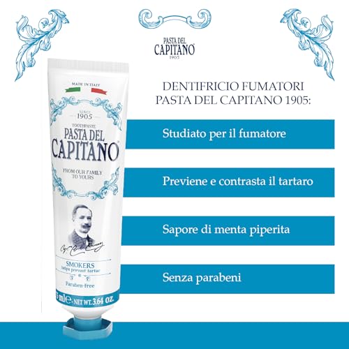 Pasta del Capitano 1905, Raucherzahnpasta, Speziell für Raucher entwickelt, Bekämpft Zahnsteinbildung, Frischer Pfefferminzgeschmack… – Ansicht 3