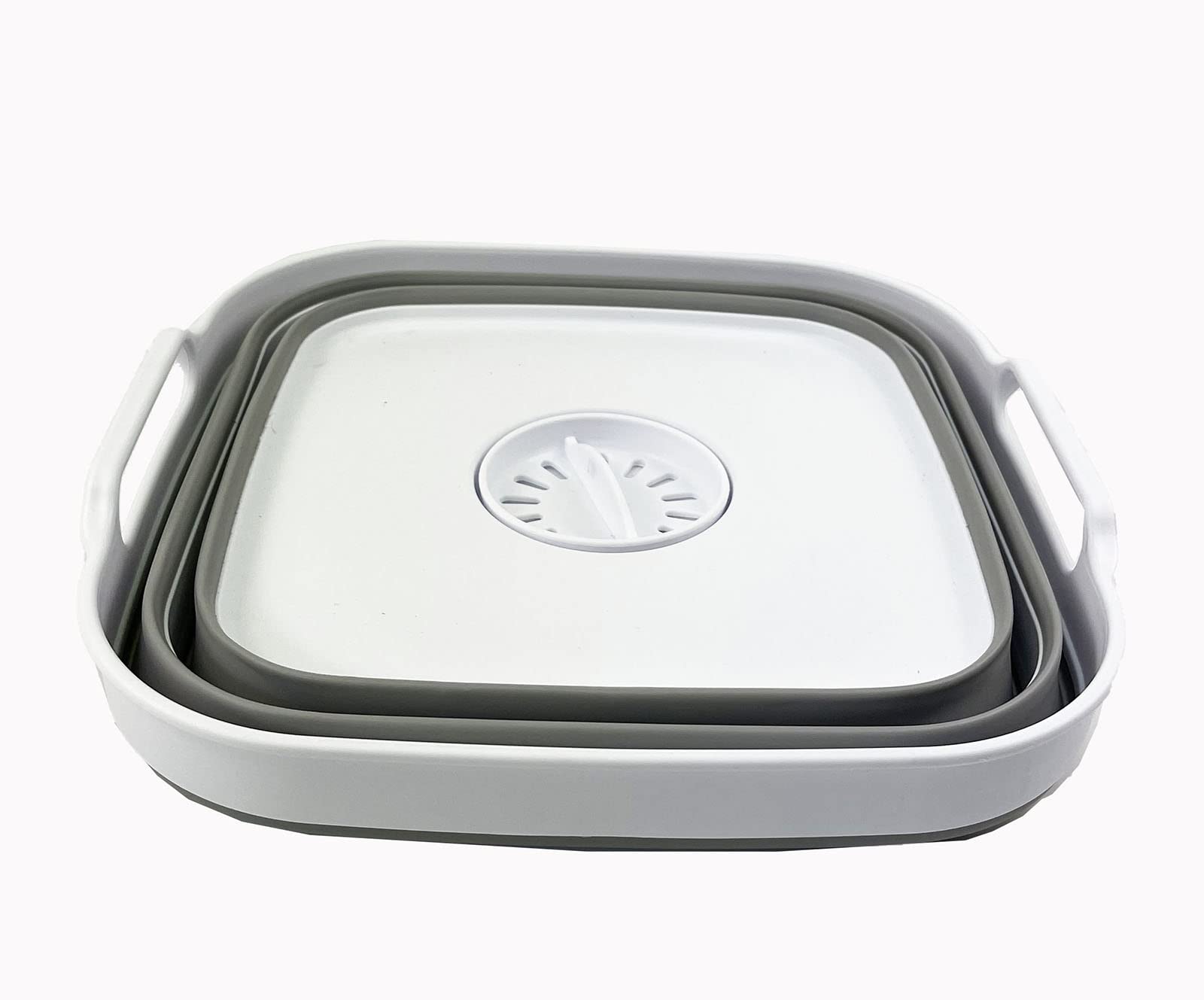 SAMMART Collapsible Dishpan With Drain Plug - Foldable Sink Basin For Kitchen, Camping & Travel (Grey)