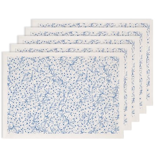 SUPERDANT 5 hojas de papel de transferencia bajo glaseado azul arándanos y plantas de frutas calcomanías de cerámica para tazas de cerámica, platos, jarrones, cuencos de arcilla, aptos para