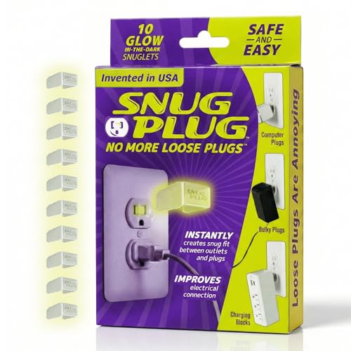 Snug Plug Loose Outlet Plug Fix & Outlet Insert | Prevent Plug from Being Unplugged & Save Money On Electricians Clear Plastic Plugs for Outlets Keep Loose Plugs Secure 10-Pack Glow in the Dark