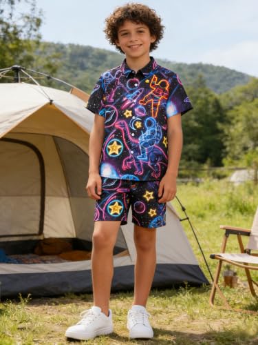 Image of uideazone Boys Novelty Print Short Sleeve Button Down Hawaiian Shirt 5-14Y
