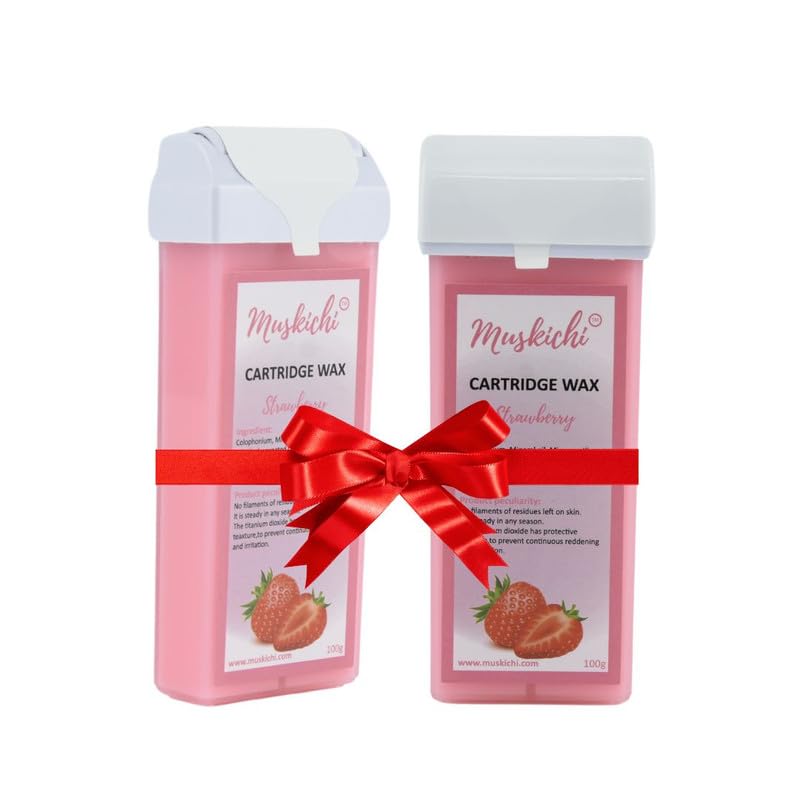 MUSKICHI Strawberry Cartridge Roll-On Wax for Men & Women – 100 ML (Pack of 2) | Easy Hair Removal Roll on Wax for All Skin Types | Refill Wax for Painless Full Body Waxing
