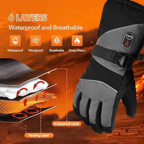 Jkevow Beheizbare Handschuhe für Herren Damen, Beheizte Handschuhe mit 5V 5000mAh Wiederaufladbarer Akku, 3 Heiztemperatur Einstellbare Motorradhandschuhe für Radfahren, Wandern, Skifahren