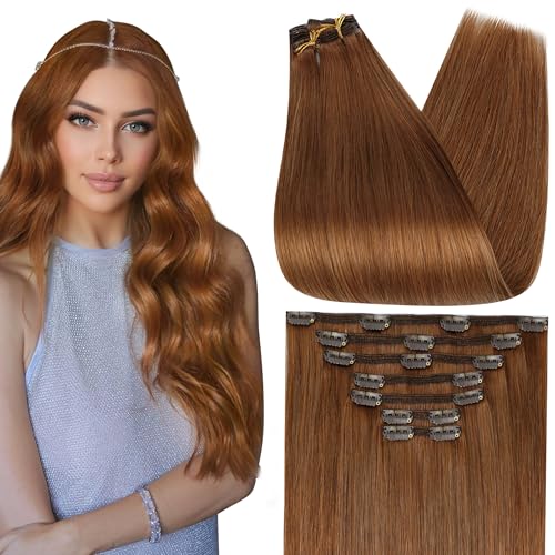 Full Shine Auburn Hair Extensions Straight Auburn Clip in Extensions for Prom Ginger Clip in Hair Extensions Real Human Hair 18 Inch 7 Pcs 120 G