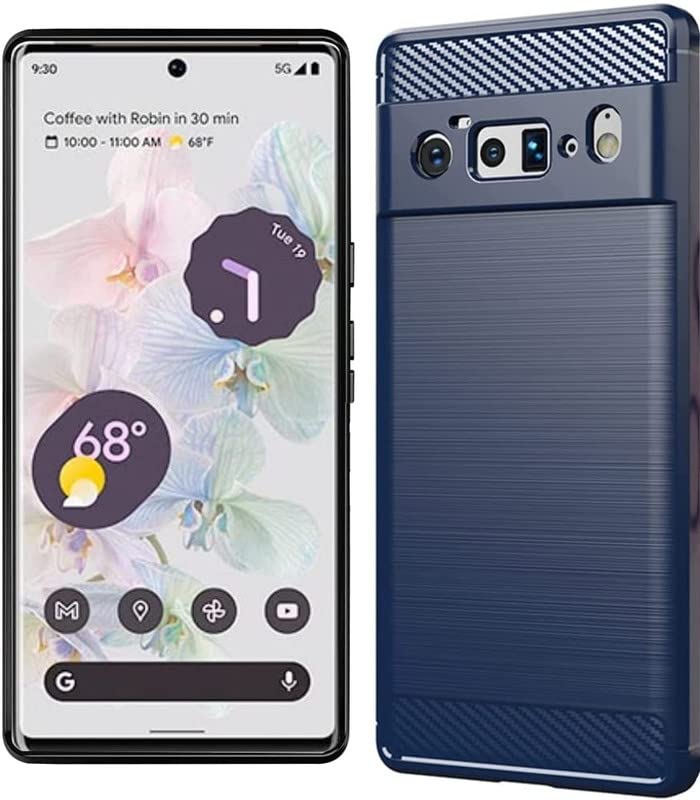 Image of NPRC Hybrid Ultra Slim Protective Case TPU Non-Slip Carbon Fiber Texture Shockproof Case Cover for Google Pixel 6 Pro - Blue