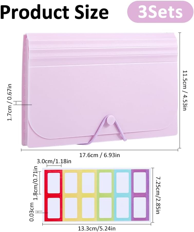 SUPERFINDINGS 3 Sets Sticker Storage Organizer with 7 Expandable Pockets Pink Large Capacity Sticker Organizer Reusable Stickers Book for Stickers Tapes Scrapbook Cards Storages