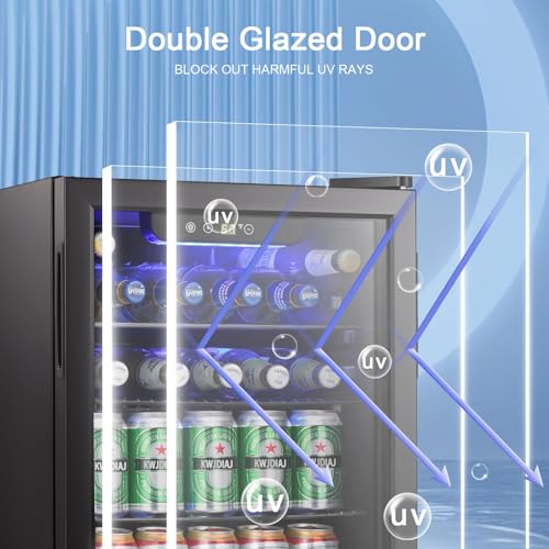 Image of Antarctic Star Beverage Refrigerator Cooler-85 Can Mini Fridge Glass Door for Soda Beer Wine Stainless Steel Glass Door Small Drink Dispenser Digital Display for Home, Office Bar,2.6cu.ft