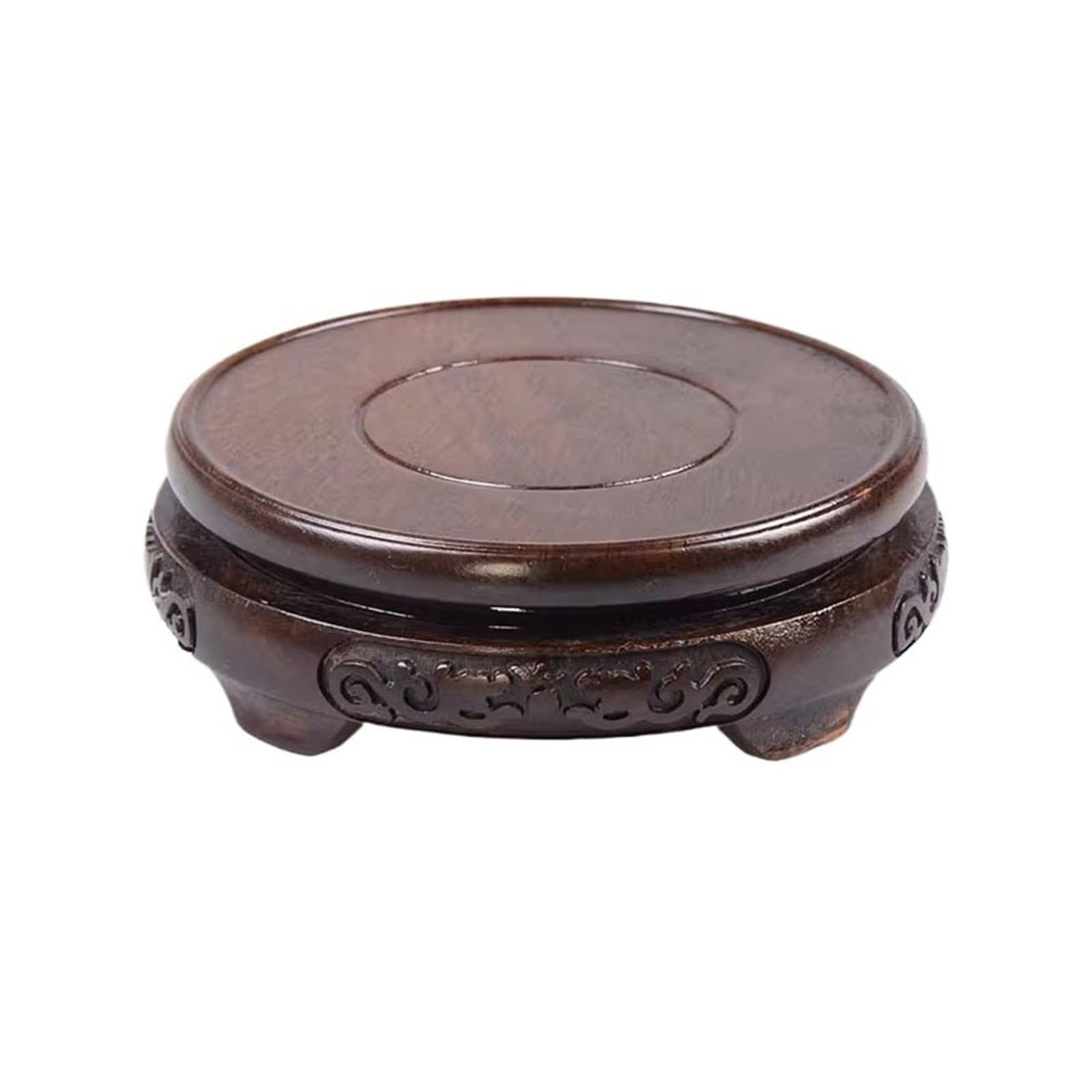 Zhaoj24-05 One Color Bonsai Pedestal Retro Round Chinese-Style Wood Carving Base(Small)