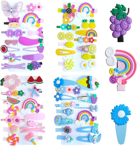 Image of 28 Piece Hair Clip -Cute Fruit Cartoon Animal Shape Hair Clip Pins Set for Baby Girls, Little Girl Clip Set Hair Stuff Kids Accessory, Flower Candy, Fruits Rainbow, Butterflies for Hairstyles Multi ( 2 cards )