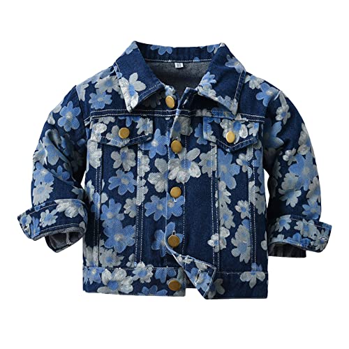 Toddler Boys Girls Windproof Floral Prints Denim Coat Jacket Kids Warm Outerwear Jacket Clothes For Kids Girls