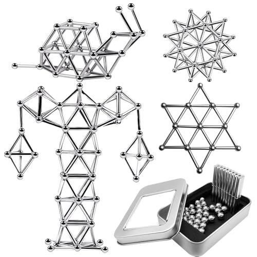 Vmxlso 63 Pcs Magnets Fidget Toys, Magnetic Balls Fidget Toys, Educational Construction Fidget Magnet Toys Gift for Boys Girls, Building Toy 3D Magnetic Toys