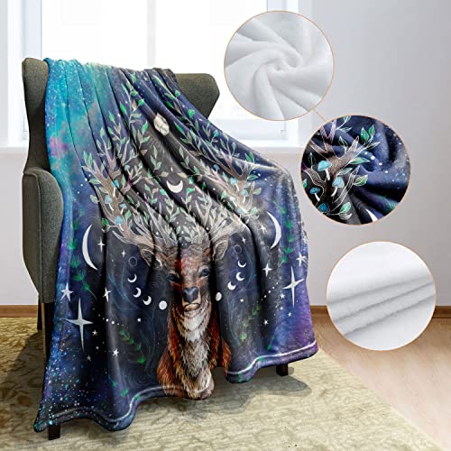 Ohtmtho 60"X80" Blanket Super Soft Warm Lightweight Fleece Throw For Couch Sofa Bed - Deer & Moon & Stars #TOP3