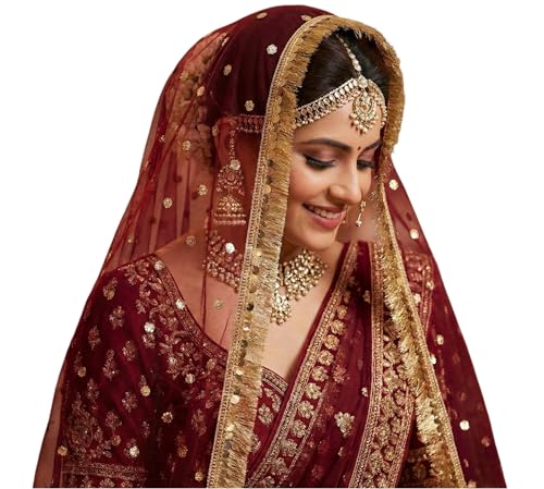 Image of Navti Creations Women's Lightweight Net Dupatta With Sequence Embroidery & Kiran Border (Length 2.25m)