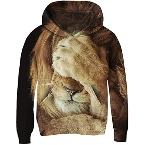 AIDEAONE Girls Hoodies Teenage Hoodies Casual 3D Lion Graphic Cool Funny Kids Boys Pullover Sweatshirt Sweat Jacket 8-11 Years (XL) Cover