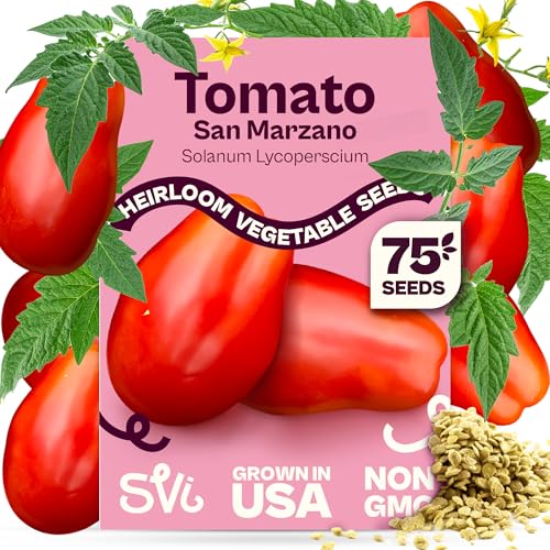 SVI 75 San Marzano Tomato Seeds (Solanum Lycoperscium) - San Marzano Tomatoes Seed Packets Tomato Paste Seed Plum Tomatoes Heirloom - Vegetable Seeds for Outdoor & Indoor Home Garden