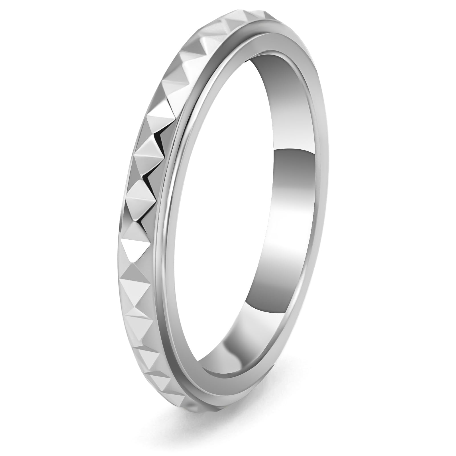 Anillos de ansiedad de acero de titanio de 0.118 pulgadas para mujeres y hombres, anillos multifacéticos para ansiedad, anillos giratorios de rombos para aliviar el estrés, ajuste cómodo para