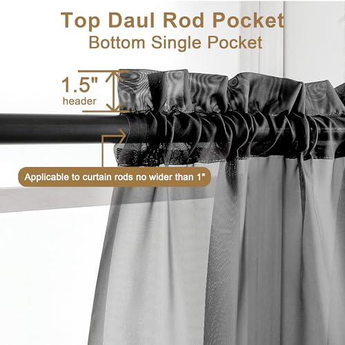 Image of Chyhomenyc 2 Panels Solid Color Sheer Window Curtains 108 Inches Long, Elegant Window Voile Panels /Drapes /Treatment /Scarf for Bedroom Living Room Wedding Canopy (42X108 Inches, Black) 9 FT