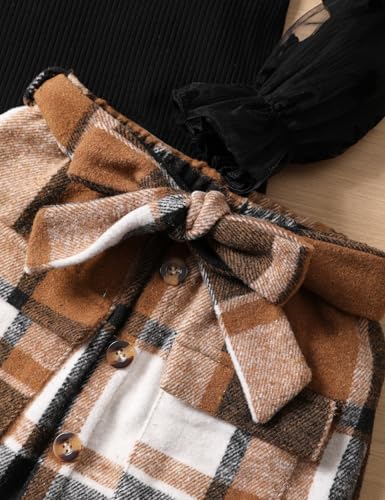 Image of Toddler Girl Clothes Girls Outfits Flare-lace Sleeve Top and Plaid Skirt Dress Fall Winter 2Pcs Girls Clothes 5-12T