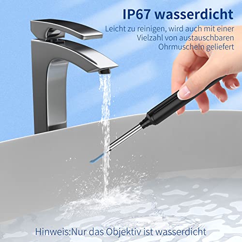 Ohrenschmalz Entferner Otoskop, VITCOCO WiFi Ohrenreiniger Kamera 5MP HD Ohr Kamera IP67 wasserdicht Ohrenspiegel 3.5mm Linse Ohr Endoskop mit 6 LEDs für iPhone, iPad und Android-Smartphones(Schwarz)