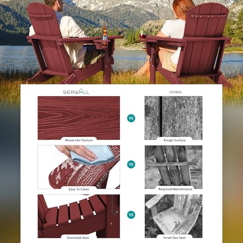 Outdoor Adirondack Chair Set of 2 with 2 Cup Holders,Foldable,Red