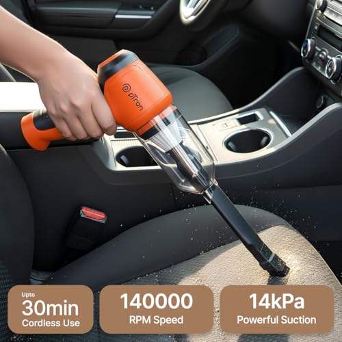 Image of pTron NeoVac X1 14kPA Powerful Suction 80W Cordless Handheld Car /Home Vacuum Cleaner with Blower, HEPA Filter, High Torque DC Motor, Compact & Lightweight, Rechargeable, Multiple Attachments (Orange)