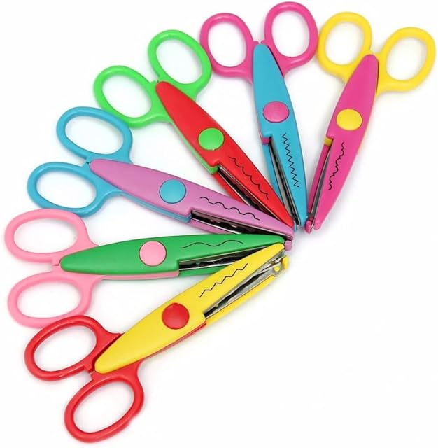 6Pcs Children Safe Pinking Shears Colorful Decorative Paper Lace Edge Scissor Set for Teachers Crafts Scrapbooking Kids Design,Craft Scissors
