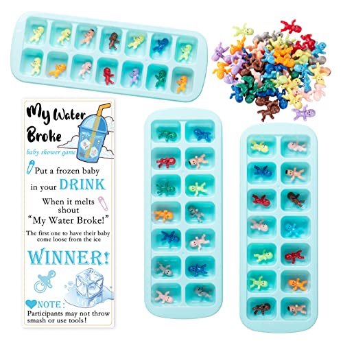 Image of ZYFLSQ My Water Broke Baby Shower Game 60 Multicolor Mini Plastic Babies, 3 Ice Cube Trays, 1 Sign