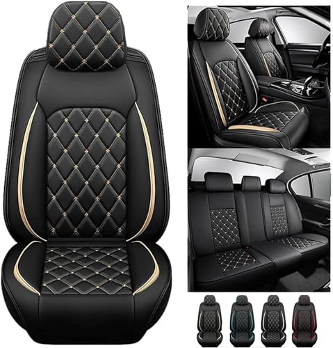 RCLON Coche Fundas Asientos para Toyota Hilux (AN120/AN130) 8.Gen 2015-present, Cuero Funda Asiento Lujosa Duradera Cómodo Interior Accesorios,A/Full Set-A/Black Gold