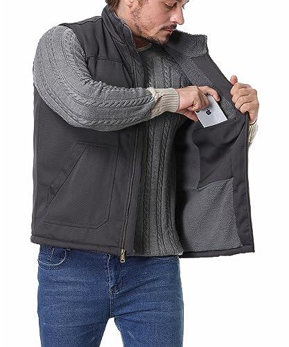 Image of Men's Loose Fit Workwear Vest Fleece-Lined Waterproof Mock-Neck Vest