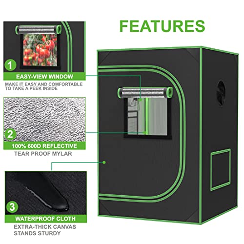 Jupiterforce 24"X24"X36" Mylar Hydroponic Grow Tent Kit With Observation Window And Floor Tray For Home Plant Growing, Black #TOP1
