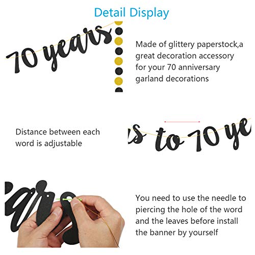 SEELOK Cheers to 70 Years Black Glitter Banner for 70th Birthday Ceremony Anniversary Party Supplies Decorations - Image 7