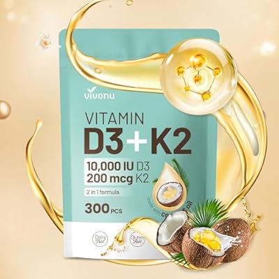 Vitamin D3 K2 10000 IU with MK7-300 Virgin Coco...