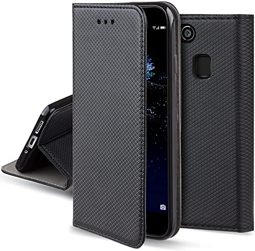 LFstore-IT Custodia a Libro Smart Magnet compatibile con HUAWEI P10 LITE- Cover Libretto Nero chiusura magnetica con porta carte