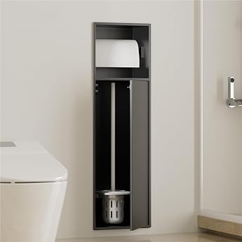 Flush-Mounted Toilet Paper Holder for Installation and Renovation in the Bathroom 304 Stainless Steel Wall Shelf for Storage with Dispenser and Bathroom Cabinet Function Matte Black