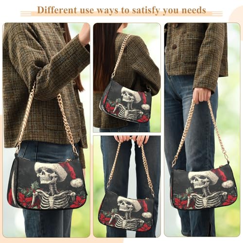 Shoulder Bags for Women Christmas Skeleton Tote HandBag Shoulder Bags purse with Chain Zipper Closure3