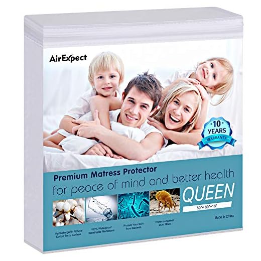 AirExpect Waterproof Mattress Protector Queen Size 100% Cotton Hypoallergenic Breathable Mattress Pad Cover, 18" Deep Pocket, No Vinyl - 60" x 80"