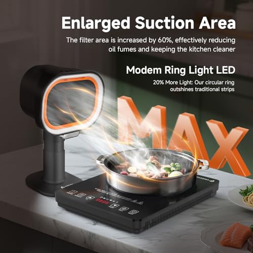 Image of Portable Range Hood - 4-Speed Adjustable Exhaust Fan with Telescoping Height & 40 Tilt Low Noise 52dB, Large-Caliber Aluminum Filter + Oil Cup & 10 Carbon Cotton Filters for Indoor BBQ /Hot Pot /RV