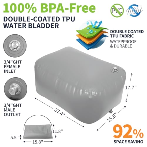 Image of TPU Water Storage Bladder, Portable RV Fresh Water Tank, Food Grade BPA Free Collapsible Flexible Container for Drinking, Camping, Irrigation & Emergency, Drought (Gray, 75 Gallon)