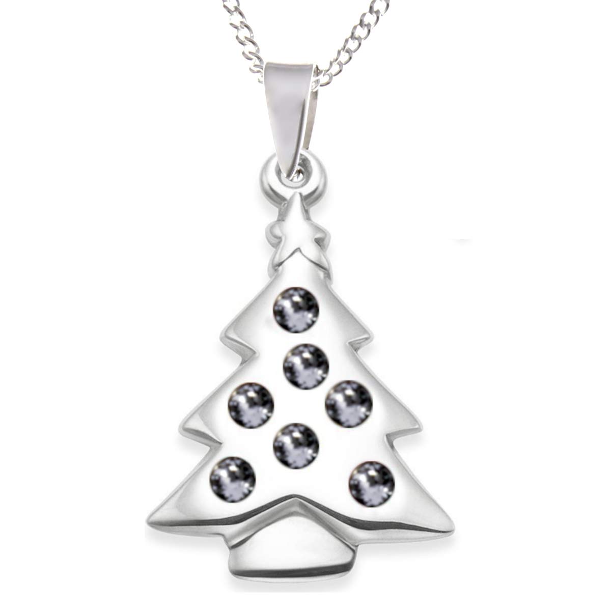 Alexander CastleSterling Silver Christmas Tree Necklace with Cubic Zirconia Stones in Jewellery Gift Box and adjustable 14" or 16" curb chain suitable for ladies or girls. Great stocking filler