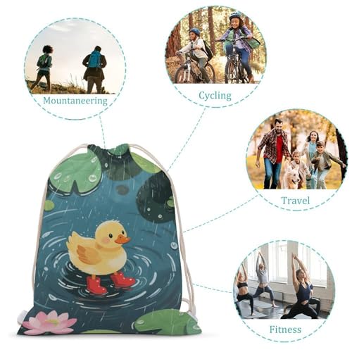 Duck in Rainy Pond Drawstring Backpack - Canvas Sports Gym Sackpack, Lightweight String Bag for Beach & Travel3