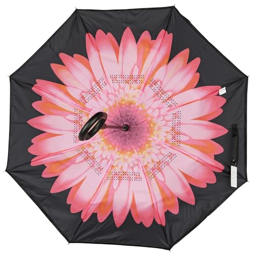 Paraguas invertido de doble capa para mujer con mango en C negro 5