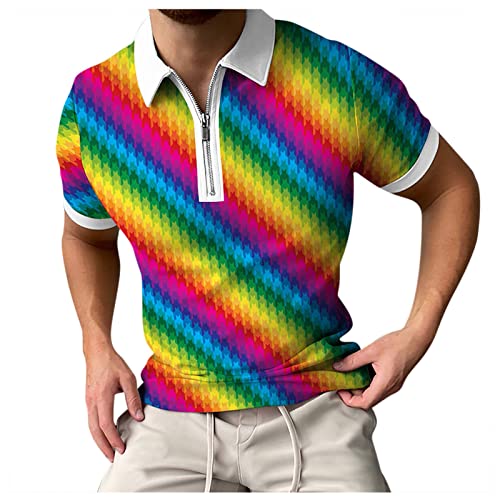 Camiseta casual para hombre, manga corta, estampado de pata de gallo y solapa con cremallera, para primavera y verano, camiseta para hombre, blusa para hombre, camisa de vestir berenjena, rosso, XL