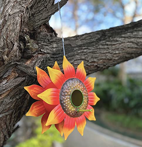 Outside Hanging Decorative Metal Sunflower Bird House Hand-Painted Birdhouse Yard Garden Decor 9"X9"X3" Hummingbird House #TOP4