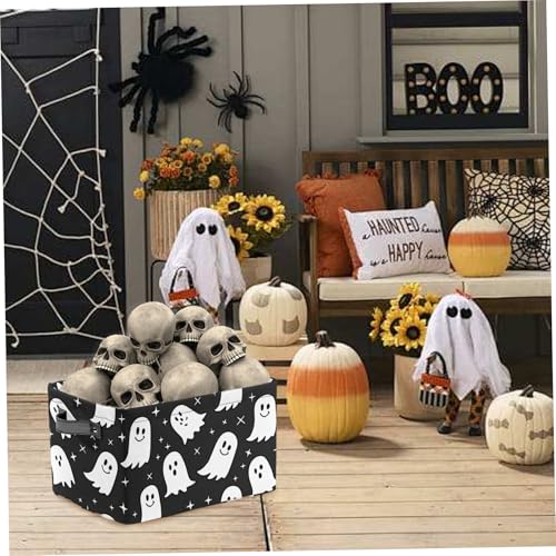 Cesta de fantasma para Halloween rectangular con asa para organizar juguetes 3