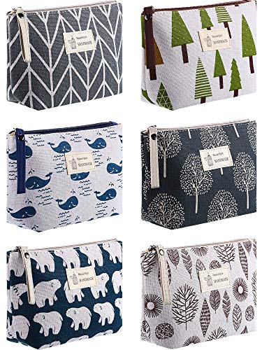 6 Pieces Canvas Cosmetic Bags Pouches For Purse With Zipper Printed Makeup Bag Multi Function Canvas Travel Pouch Organizer Pouch For Women Girls Vacation Travel, 6 Styles() #TOP1